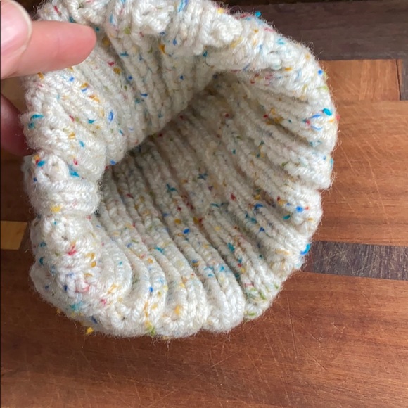 Cream White Multi Colored Speckled Knit Beanie Hat - Picture 5 of 6